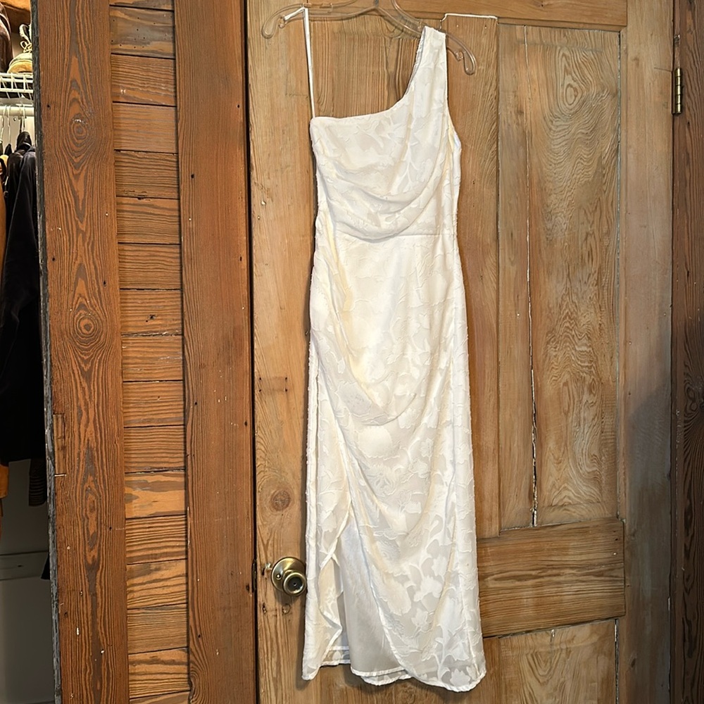 Lulus one shoulder white burnout midi dress